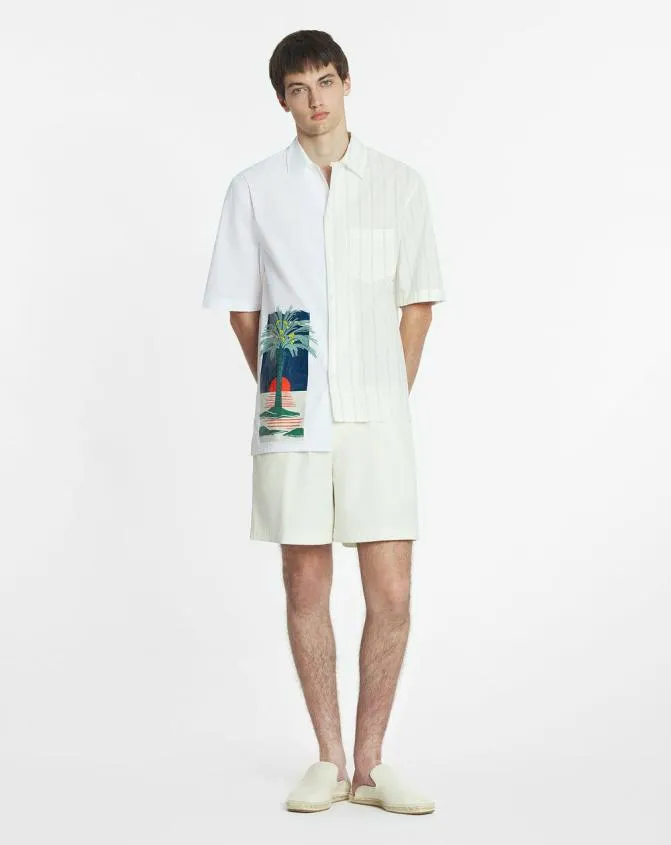 Men Shirts Lanvin Printed Asymmetric Shirt Whiteblack Men Shirts Lanvin Printed Asymmetric Shirt Whiteblack