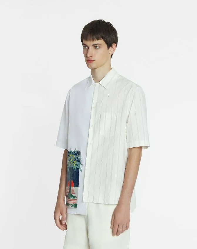 Men Shirts Lanvin Printed Asymmetric Shirt Whiteblack Men Shirts Lanvin Printed Asymmetric Shirt Whiteblack