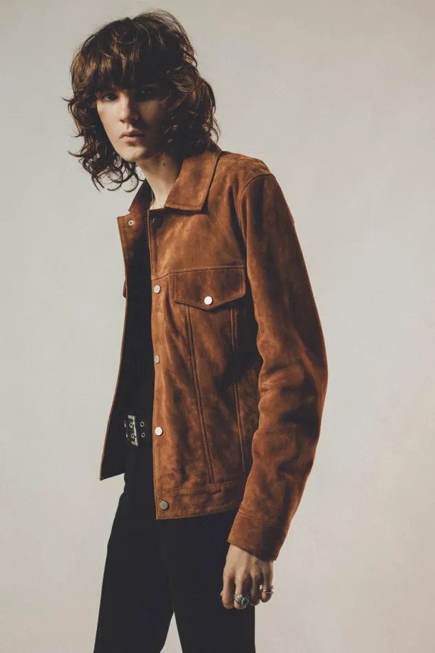 Men Suede Trucker Jacket Tobacco Suede OTHER LEATHER JACKETS