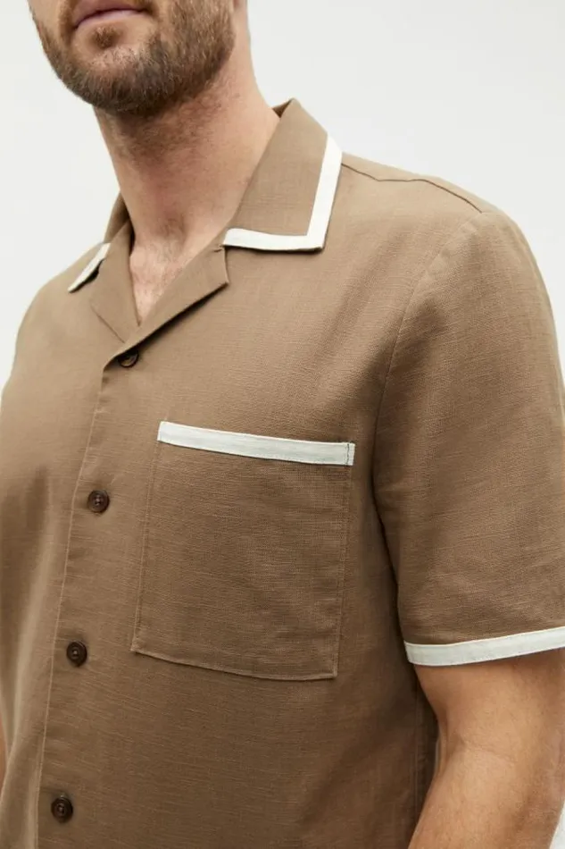 Men TShirts and Sweaters Seed Heritage Contrast Detail Shirt Dark Nougat