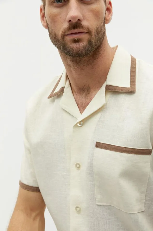 Men TShirts and Sweaters Seed Heritage Contrast Detail Shirt Ivory