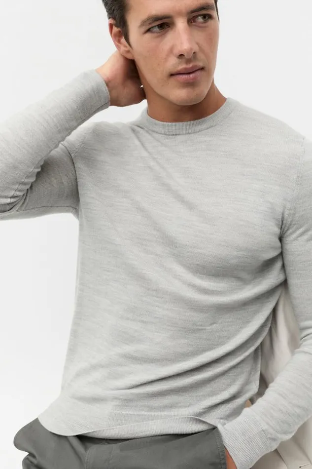 Men TShirts and Sweaters Seed Heritage Merino Wool Crewneck Silver Marle