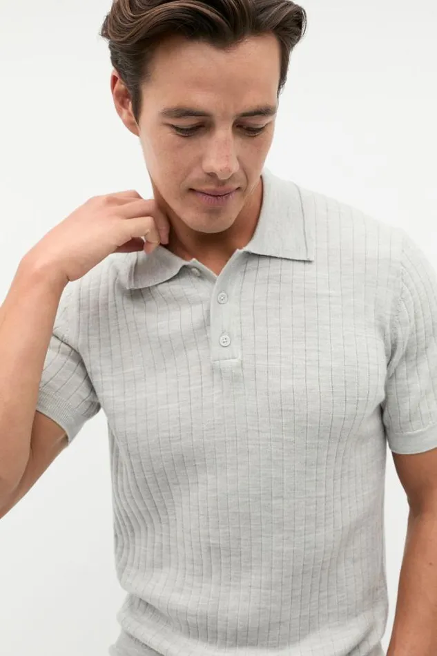 Men TShirts and Sweaters Seed Heritage Merino Wool Polo Silver Marle