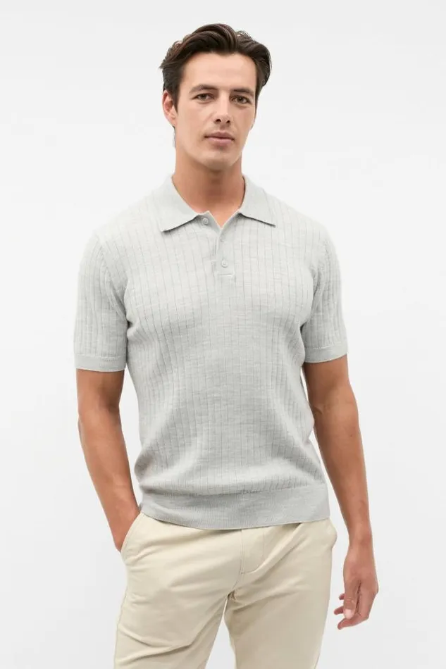 Men TShirts and Sweaters Seed Heritage Merino Wool Polo Silver Marle