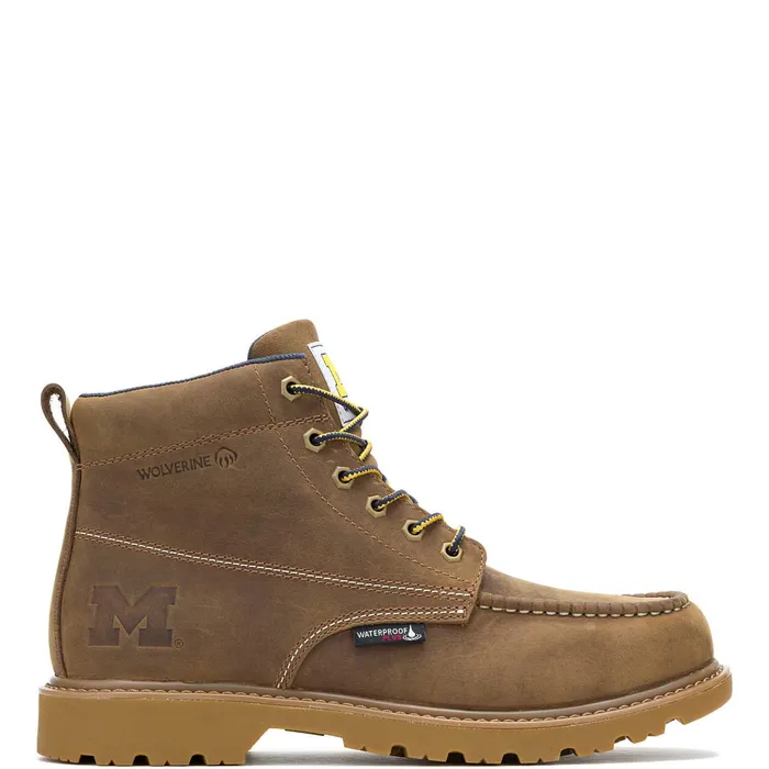 Men Wolverine X Valiant University Of Michigan Floorhand Moc Toe Work Boot Tan Wolverine Soft Toe