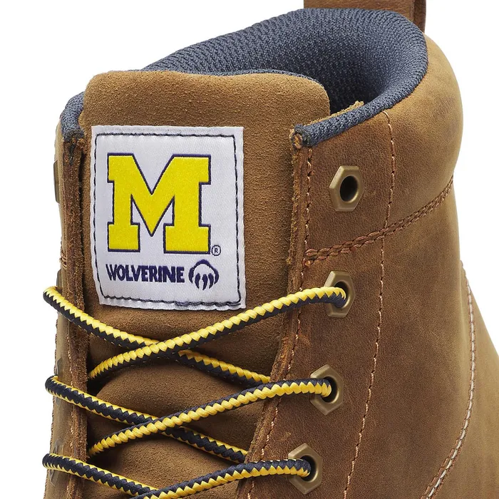 Men Wolverine X Valiant University Of Michigan Floorhand Moc Toe Work Boot Tan Wolverine Soft Toe