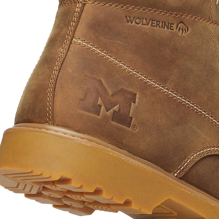 Men Wolverine X Valiant University Of Michigan Floorhand Moc Toe Work Boot Tan Wolverine Soft Toe