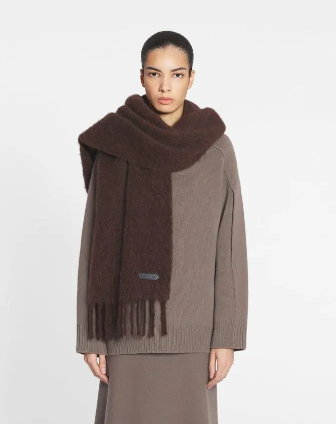 MenWomen Scarves Lanvin Fringed Scarf In Wool Dark Brown MenWomen Scarves Lanvin Fringed Scarf In Wool Dark Brown