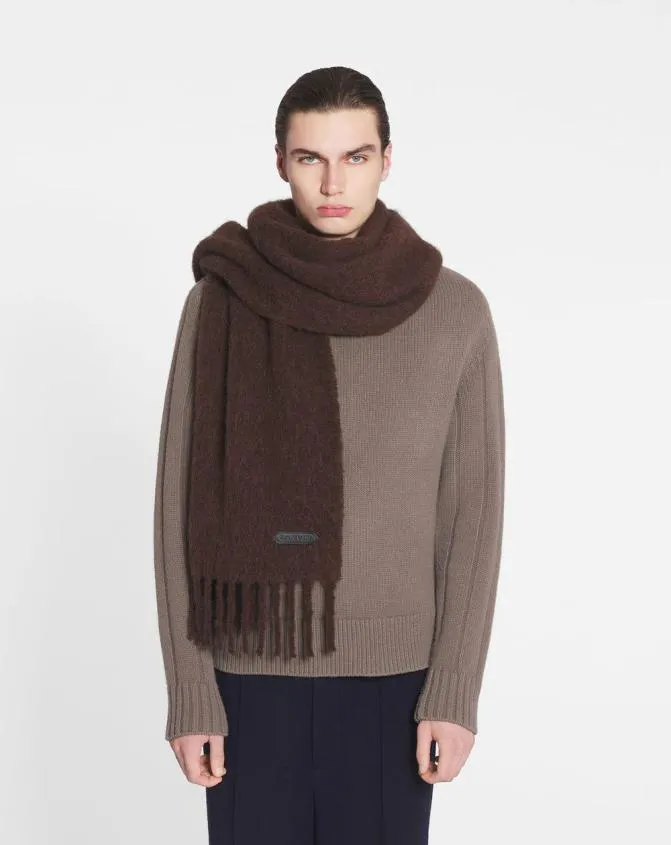 MenWomen Scarves Lanvin Fringed Scarf In Wool Dark Brown MenWomen Scarves Lanvin Fringed Scarf In Wool Dark Brown