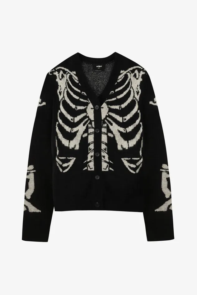 MenWomen Skeleton Knit Cardigan Black OTHER KNITWEAR