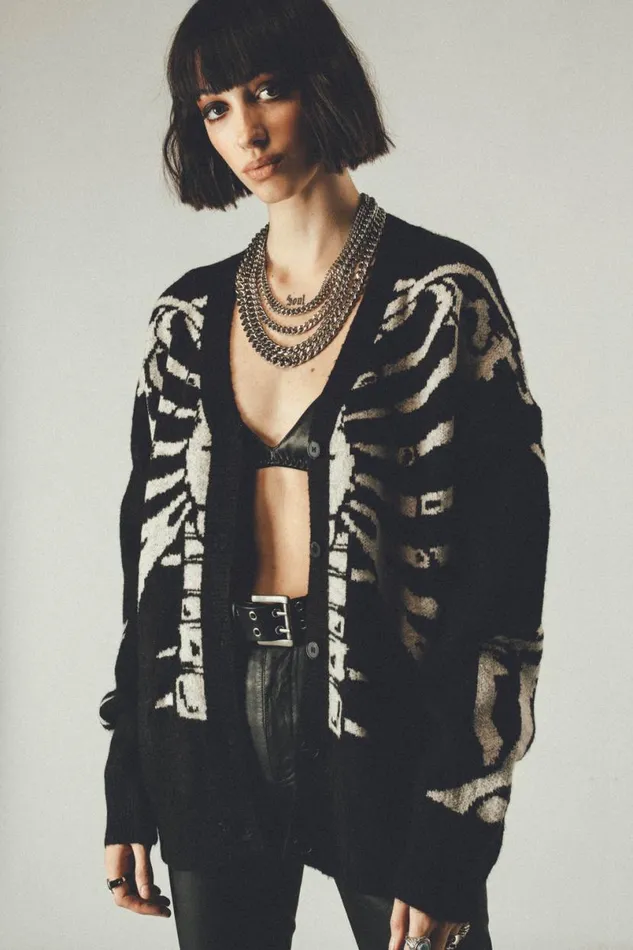 MenWomen Skeleton Knit Cardigan Black OTHER KNITWEAR