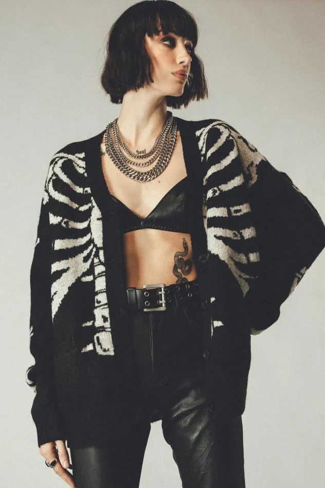 MenWomen Skeleton Knit Cardigan Black OTHER KNITWEAR