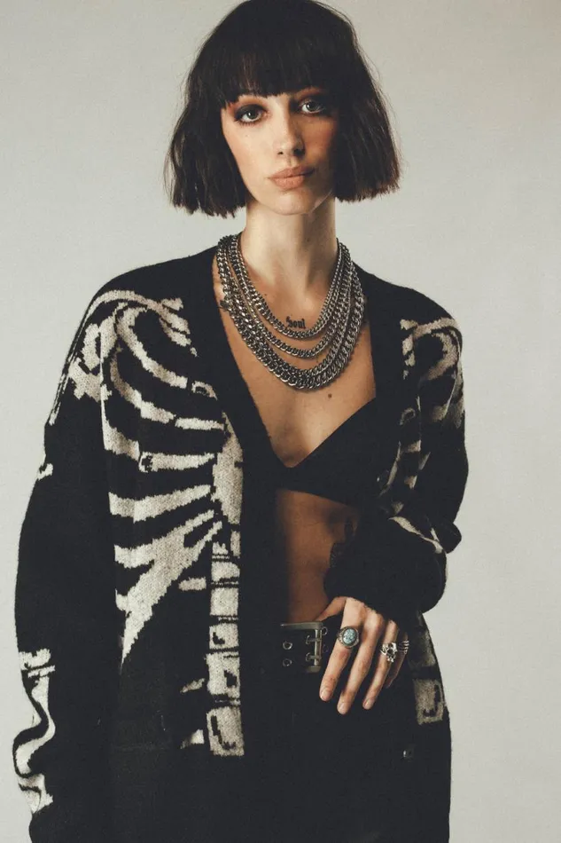 MenWomen Skeleton Knit Cardigan Black OTHER KNITWEAR