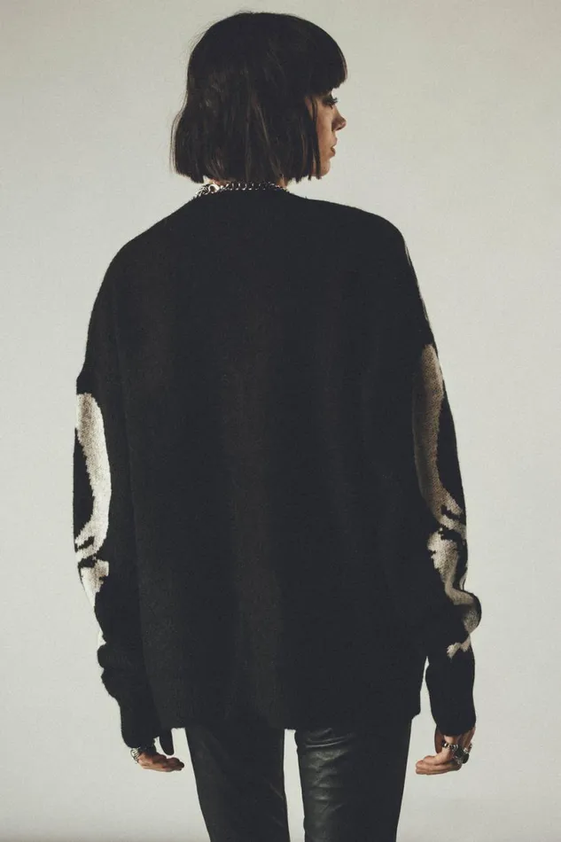 MenWomen Skeleton Knit Cardigan Black OTHER KNITWEAR