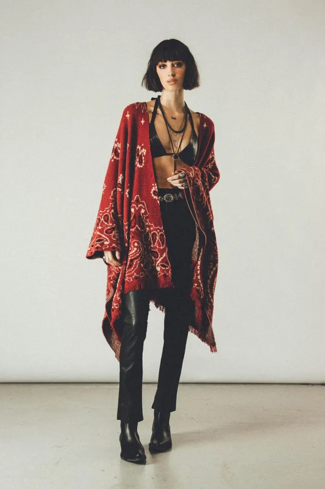 MenWomen Western Poncho Wine Paisley OTHER KNITWEAR