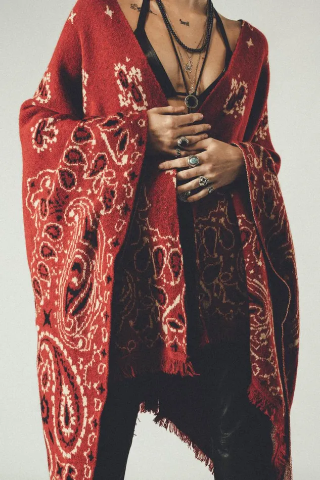MenWomen Western Poncho Wine Paisley OTHER KNITWEAR