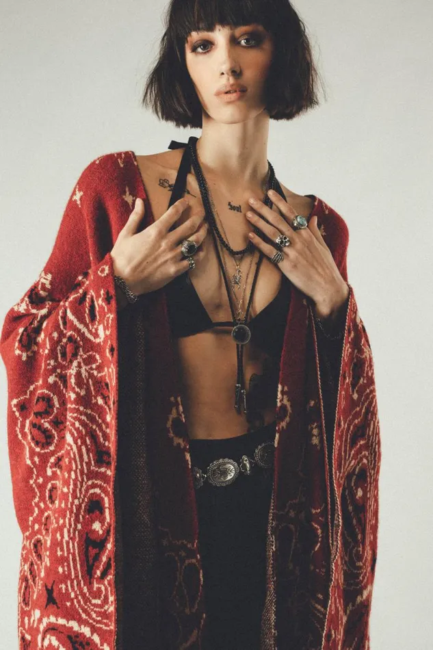 MenWomen Western Poncho Wine Paisley OTHER KNITWEAR