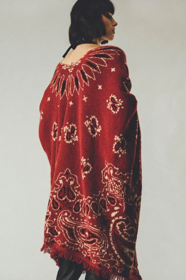 MenWomen Western Poncho Wine Paisley OTHER KNITWEAR