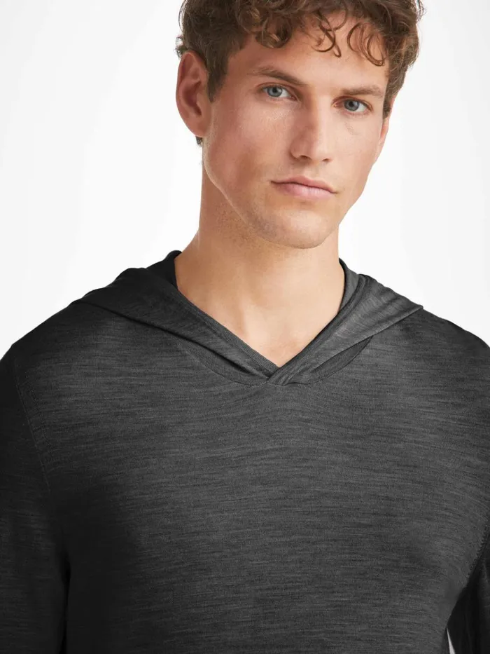 Merino Sweaters and Hoodies Men Derek Rose Hoodie Orson Merino Wool Charcoal