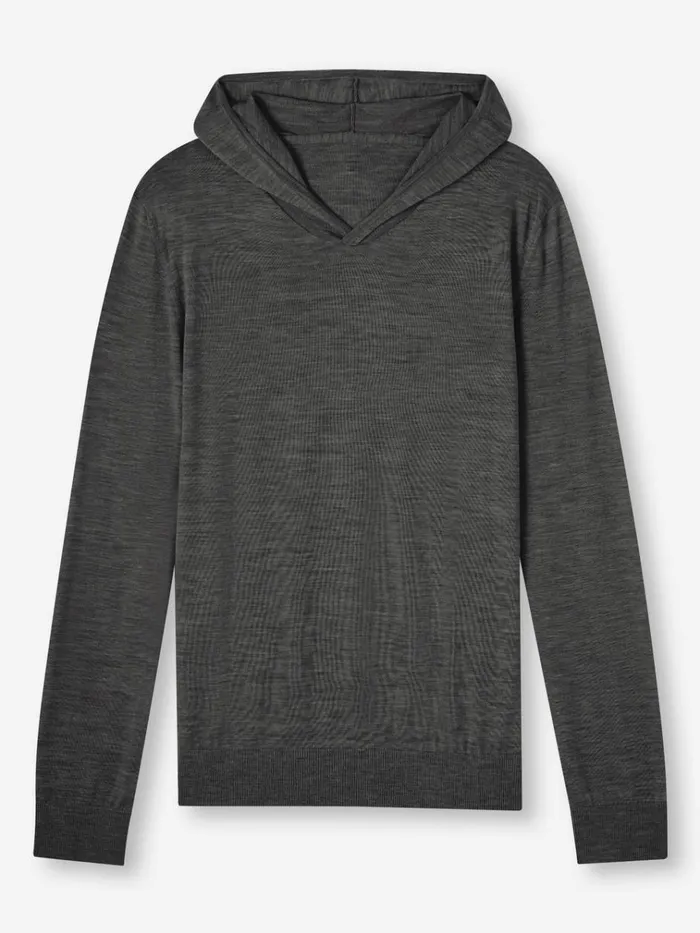 Merino Sweaters and Hoodies Men Derek Rose Hoodie Orson Merino Wool Charcoal