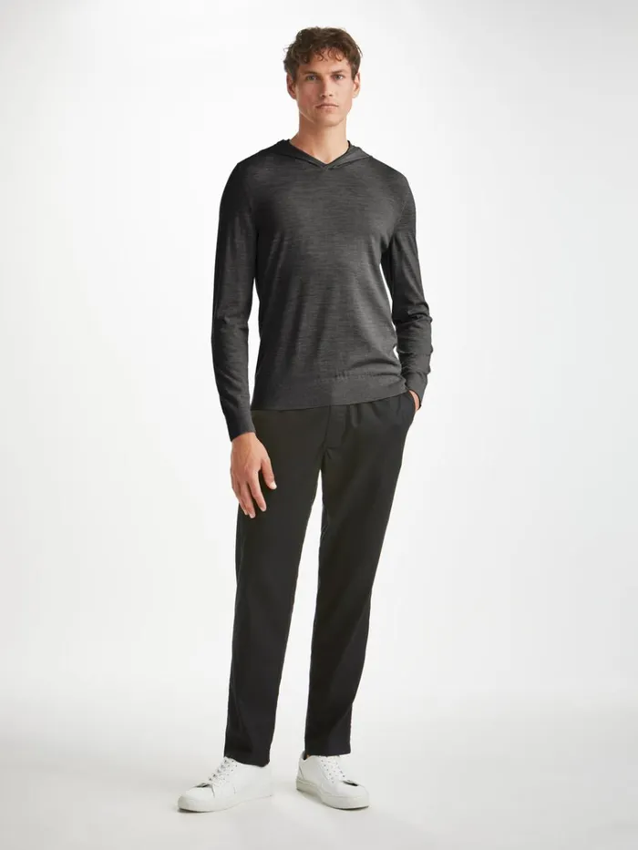 Merino Sweaters and Hoodies Men Derek Rose Hoodie Orson Merino Wool Charcoal