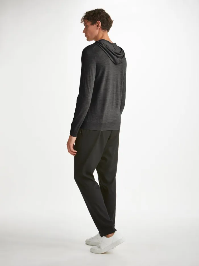 Merino Sweaters and Hoodies Men Derek Rose Hoodie Orson Merino Wool Charcoal