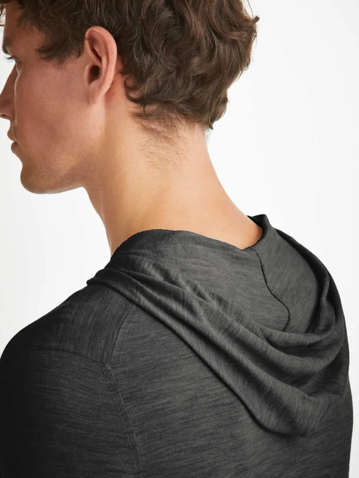 Merino Sweaters and Hoodies Men Derek Rose Hoodie Orson Merino Wool Charcoal