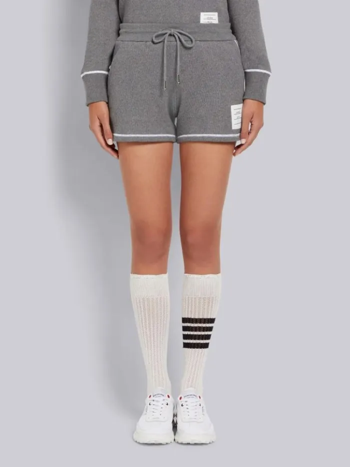Mesh Back Cotton Rib Contrast Cover Stitch Shorts Medium Grey Women Thom Browne Sweats Mesh Back Cotton Rib Contrast Cover Stitch Shorts Medium Grey Women Thom Browne Sweats