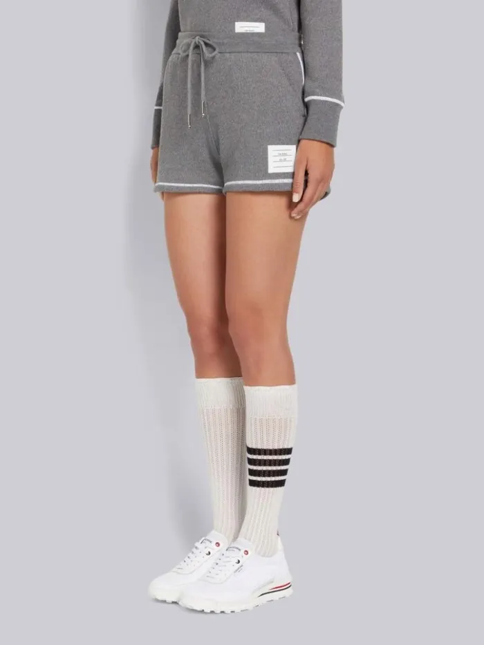 Mesh Back Cotton Rib Contrast Cover Stitch Shorts Medium Grey Women Thom Browne Sweats