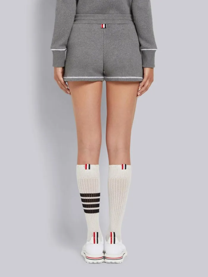 Mesh Back Cotton Rib Contrast Cover Stitch Shorts Medium Grey Women Thom Browne Sweats