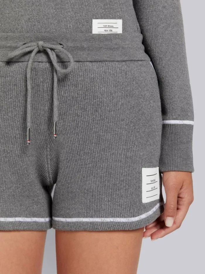 Mesh Back Cotton Rib Contrast Cover Stitch Shorts Medium Grey Women Thom Browne Sweats