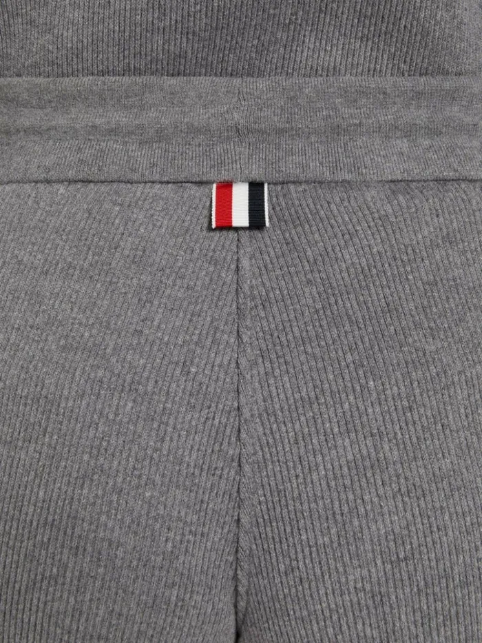 Mesh Back Cotton Rib Contrast Cover Stitch Shorts Medium Grey Women Thom Browne Sweats