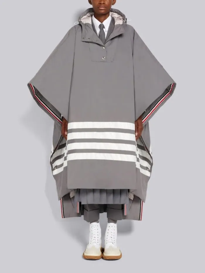 Military Ripstop Down Filled Satin 4bar Oversized Hooded Poncho Medium Grey Women Thom Browne Outerwear Military Ripstop Down Filled Satin 4bar Oversized Hooded Poncho Medium Grey Women Thom Browne Outerwear