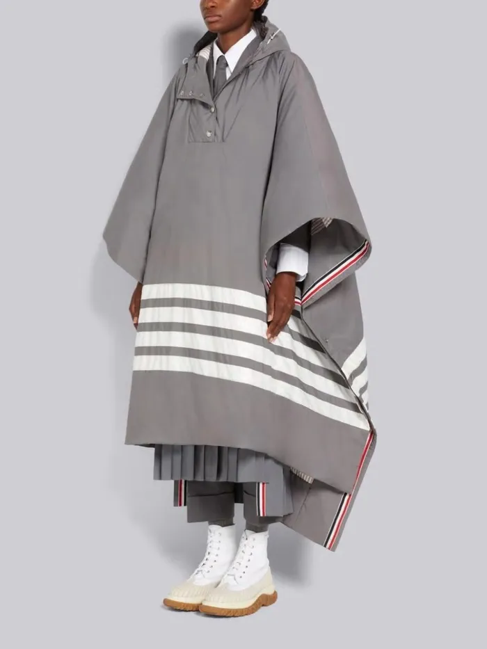 Military Ripstop Down Filled Satin 4bar Oversized Hooded Poncho Medium Grey Women Thom Browne Outerwear