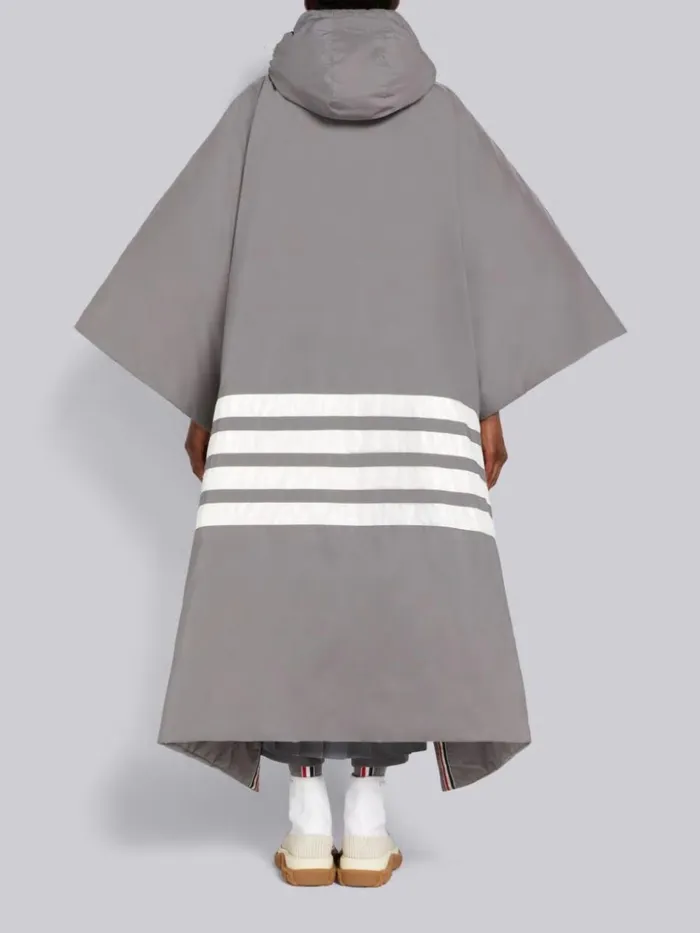 Military Ripstop Down Filled Satin 4bar Oversized Hooded Poncho Medium Grey Women Thom Browne Outerwear