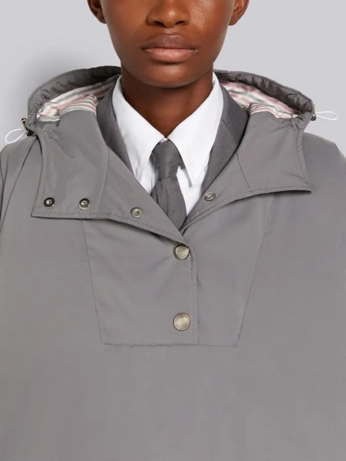 Military Ripstop Down Filled Satin 4bar Oversized Hooded Poncho Medium Grey Women Thom Browne Outerwear