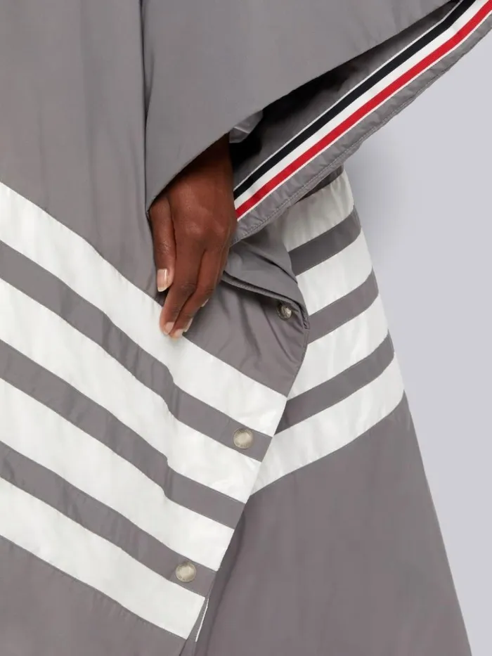Military Ripstop Down Filled Satin 4bar Oversized Hooded Poncho Medium Grey Women Thom Browne Outerwear