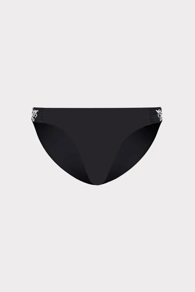 Milly Bikinis Women Beaded Applique Bikini Bottom With Side Tabs Black