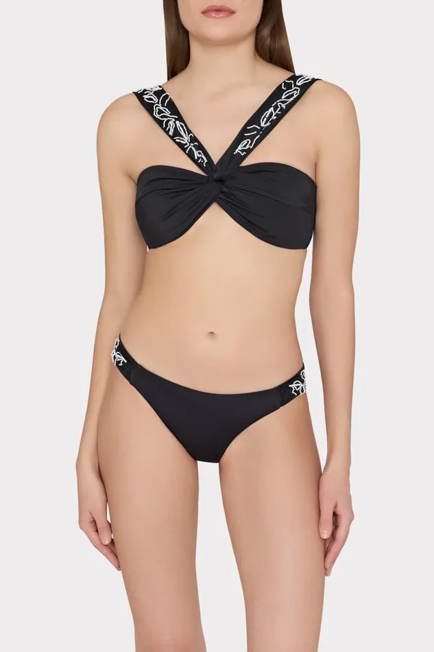 Milly Bikinis Women Beaded Applique Bikini Bottom With Side Tabs Black Milly Bikinis Women Beaded Applique Bikini Bottom With Side Tabs Black