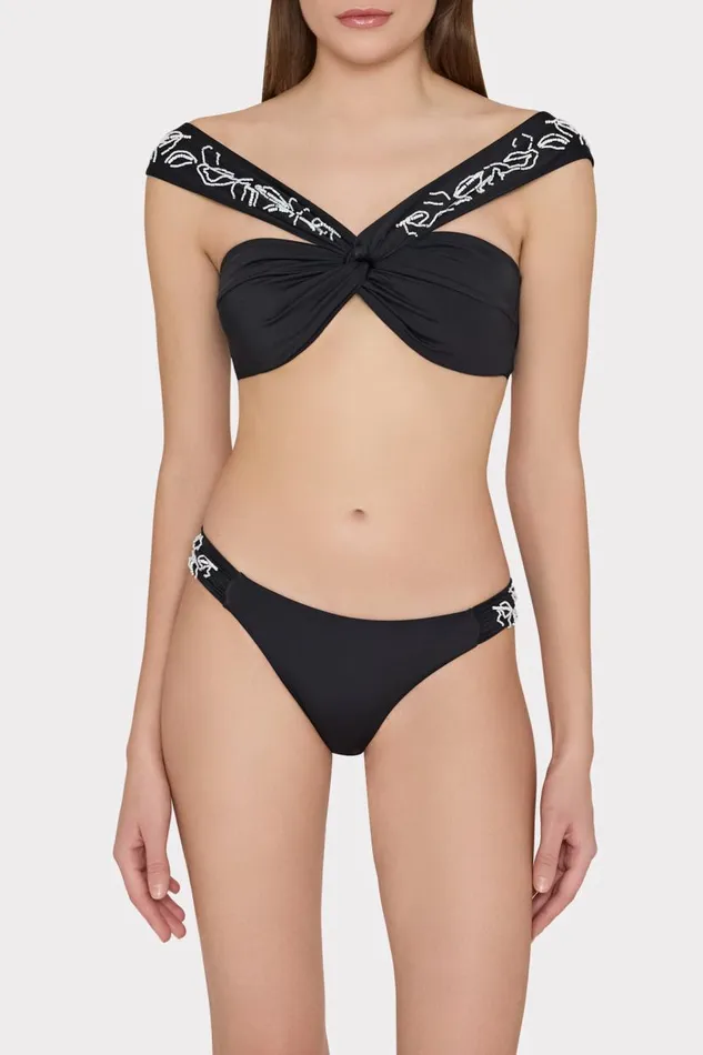 Milly Bikinis Women Beaded Applique Bikini Bottom With Side Tabs Black Milly Bikinis Women Beaded Applique Bikini Bottom With Side Tabs Black