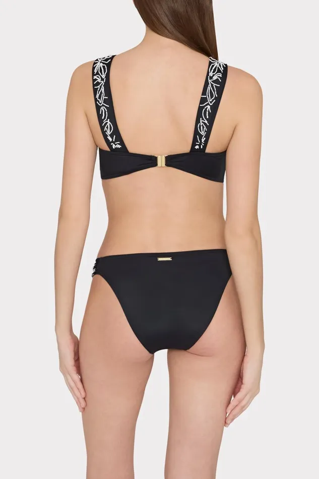 Milly Bikinis Women Beaded Applique Bikini Bottom With Side Tabs Black Milly Bikinis Women Beaded Applique Bikini Bottom With Side Tabs Black