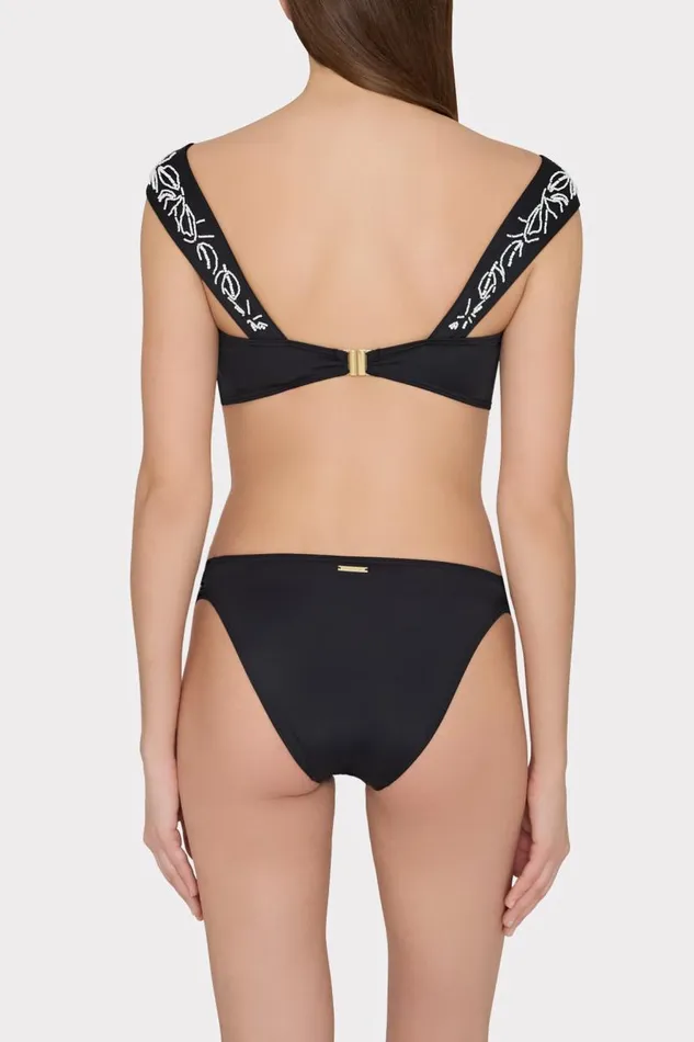 Milly Bikinis Women Beaded Applique Bikini Bottom With Side Tabs Black Milly Bikinis Women Beaded Applique Bikini Bottom With Side Tabs Black