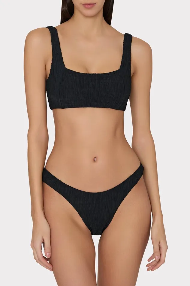 Milly Bikinis Women Bikini Bottom With Smocking Black Milly Bikinis Women Bikini Bottom With Smocking Black