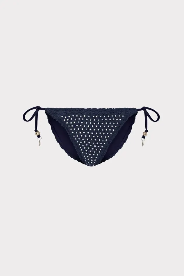 Milly Bikinis Women Glimmer String Bikini Bottom With Crystal Applique Navy