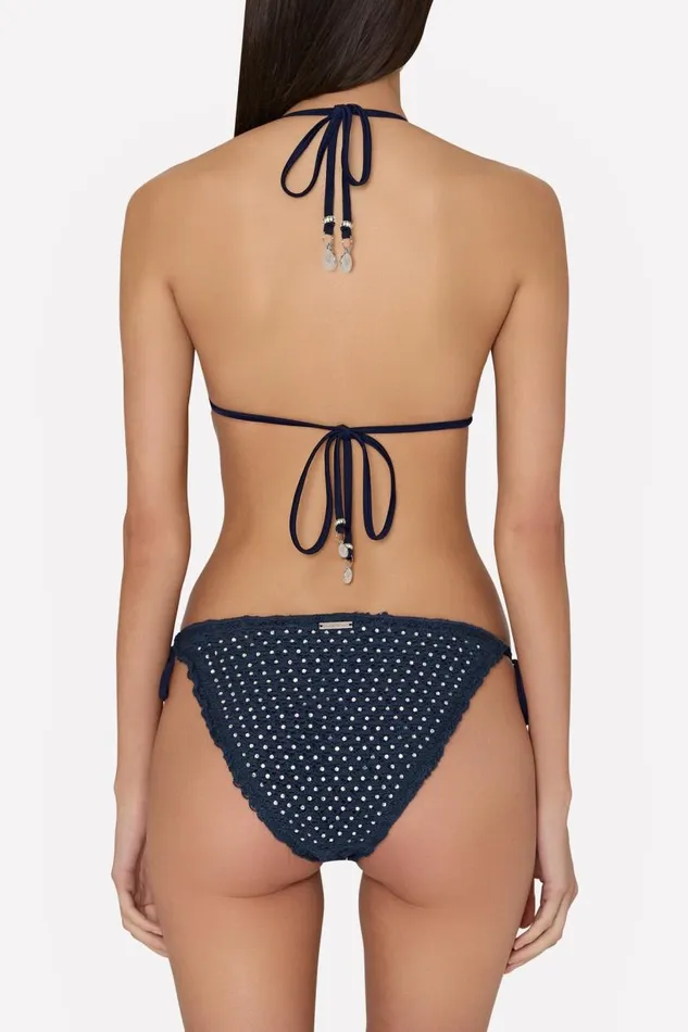 Milly Bikinis Women Glimmer String Bikini Bottom With Crystal Applique Navy Milly Bikinis Women Glimmer String Bikini Bottom With Crystal Applique Navy