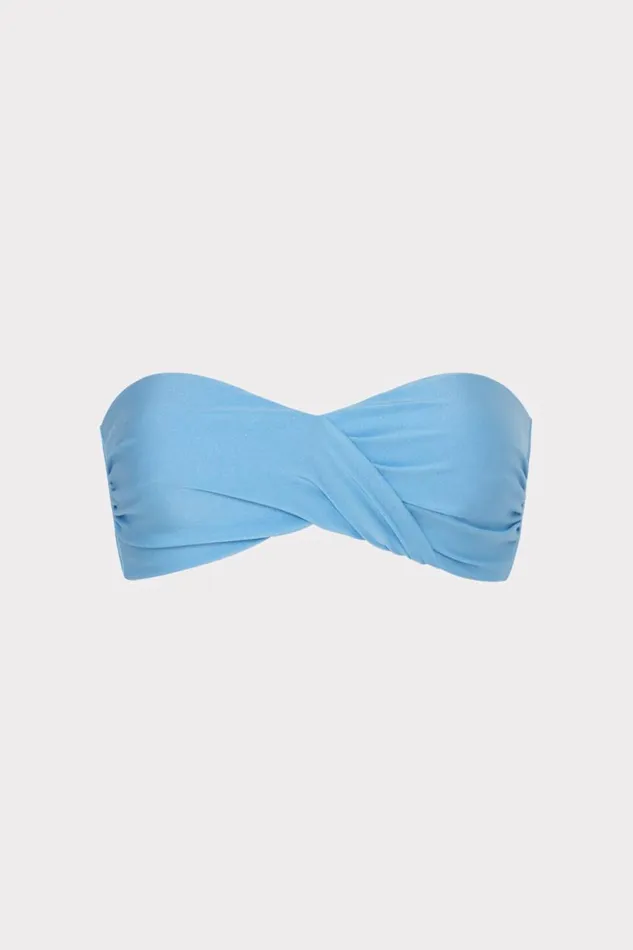 Milly Bikinis Women Gloss Twist Bandeau Top Mineral Blue