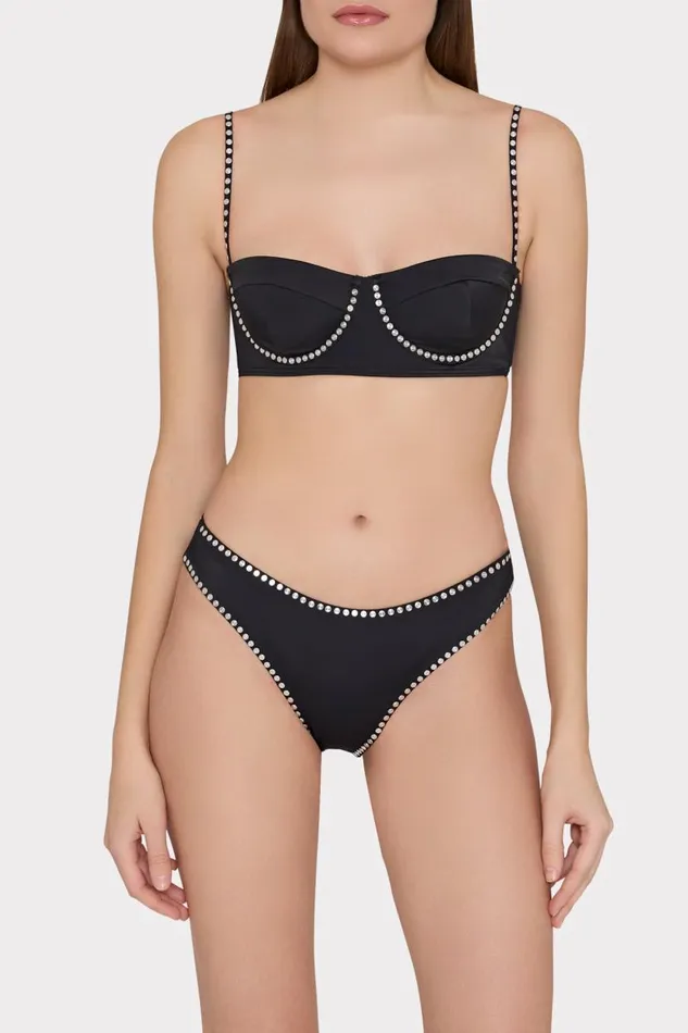 Milly Bikinis Women Heat Set Embellishment Bikini Bottom Black Milly Bikinis Women Heat Set Embellishment Bikini Bottom Black