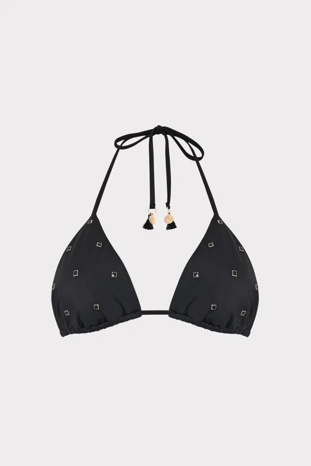 Milly Bikinis Women Millie Diamond Heat Set Triangle Bikini Top Black