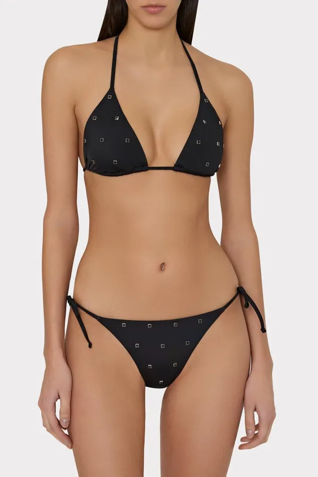 Milly Bikinis Women Millie Diamond Heat Set Triangle Bikini Top Black Milly Bikinis Women Millie Diamond Heat Set Triangle Bikini Top Black