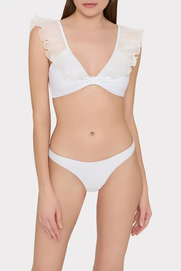Milly Bikinis Women Pleated Organza Bikini Top White Milly Bikinis Women Pleated Organza Bikini Top White